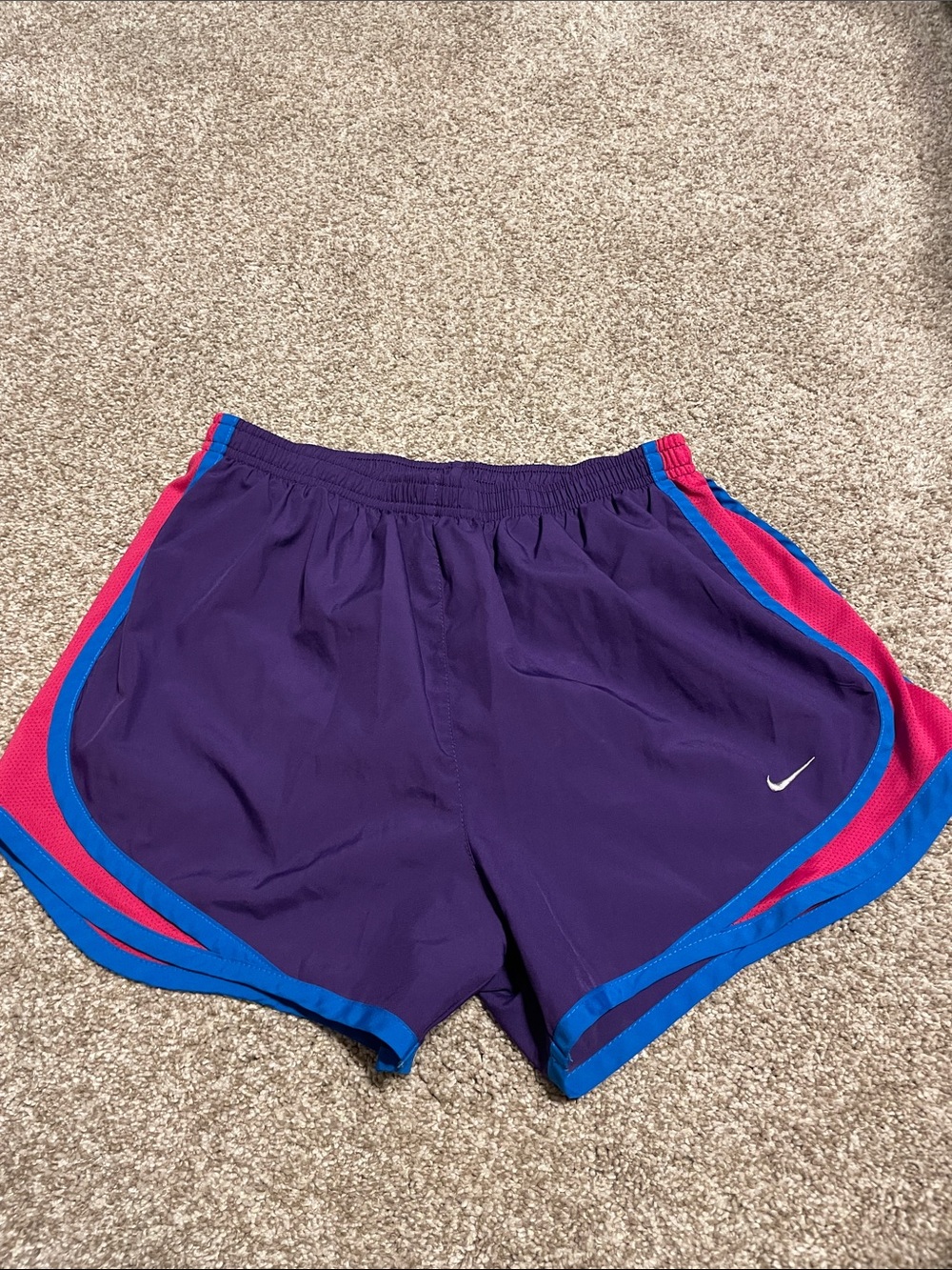 Nike Women's Purple Running Shorts with Blue & Pink Trim